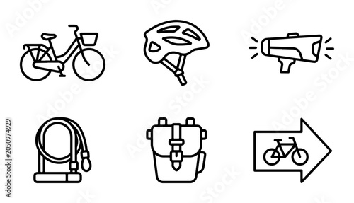 Foto Bicycle Accessories Icons: Bike, Helmet, Lock, Light, Pannier Bag, Sign