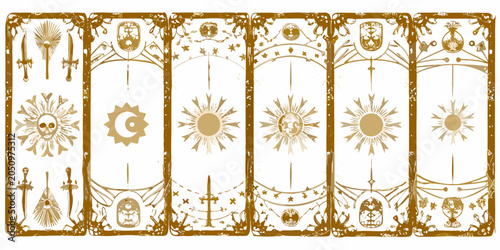 Obraz na płótnie Set Of Seven Tarot Card Templates Beige And Ornamental Vector Illustration