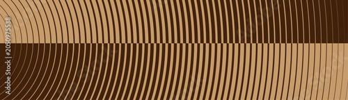 Brown and tan striped pattern with curved lines and geometric shapes in a modern abstract design with a mix of dark and light colors and a checkered element in the middle