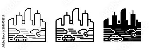 Fotografija Cityscape Traffic Icons, Urban Commute Vector Graphics, Modern City Skyline Symb