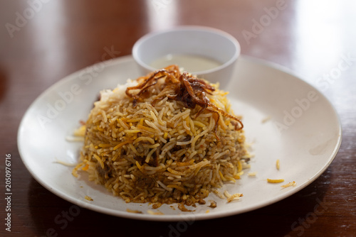 Traditional Biryani with Fried Onions and Raita, Singapore