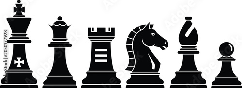 Schilderij op canvas Chess piece silhouette vector collection, king queen rook knight bishop pawn ico