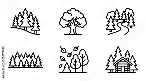 Foto Forest Icons, Nature Scenes, Woodland Elements, Outdoor Graphics, Tree Illustrat