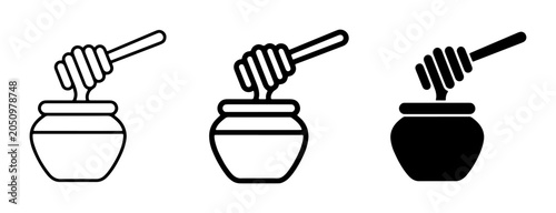 Photos Honey Pot Icons, Sweet Food Dipper Graphics, Natural Sweetener Vector Set