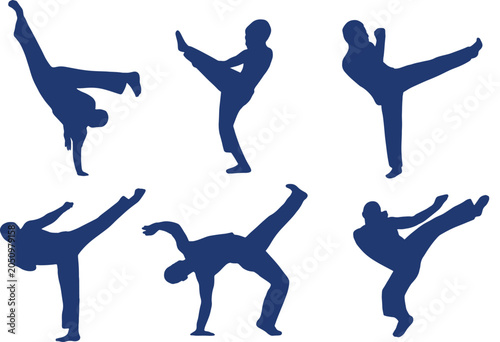 Foto Capoeira Silhouettes On White Background Dynamic Martial Art Forms