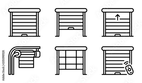 Bild auf Leinwand Rolling Door Icons Set, Security Shutter Graphics, Garage Gate Vector Collection