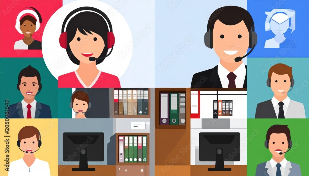 Fototapeta premium Diverse Team of Customer Service Representatives in a Video Conference Call.