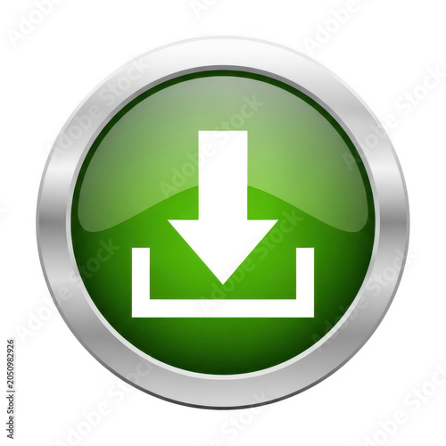 Green download arrow button icon with glossy effect