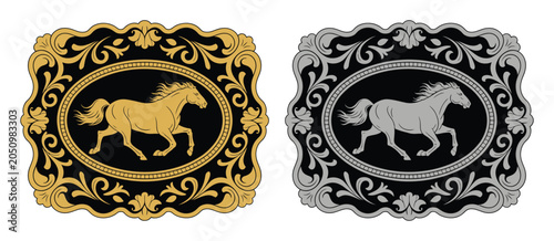 Εκτύπωση καμβά Western cowboy horse belt buckle emblem design with rodeo ranch aesthetic in met