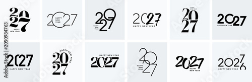 2027 set, happy New Year number logo design collection