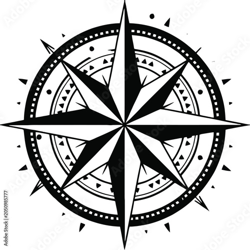 Tableau sur toile Vintage nautical windrose and compass rose with north star vector illustration