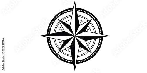 Tableau sur toile Vintage nautical windrose and compass rose with north star vector illustration