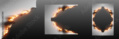 Canvas-taulu Burning paper creating abstract shapes with fiery edges on a transparent backgro