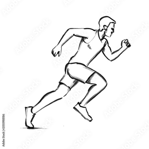 Quadro su tela Running man in full sprint, sport and business motivation, hand drawn illustrati