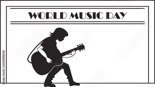 Cuadro en lienzo Silhouette of person playing guitar for world music day event.
