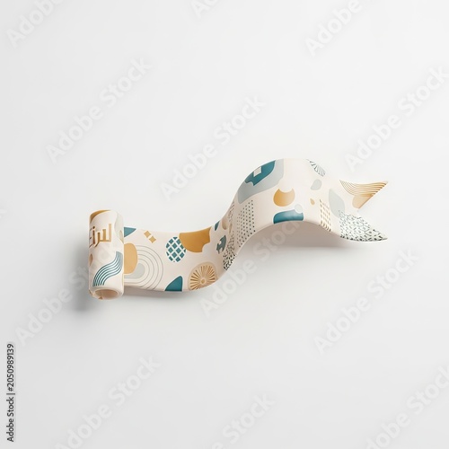 Abstract Patterned Ribbon on White Background.