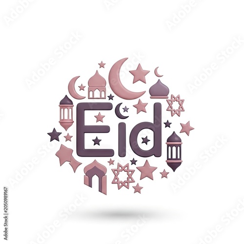 Eid Mubarak Celebration with Islamic Elements and Stars.