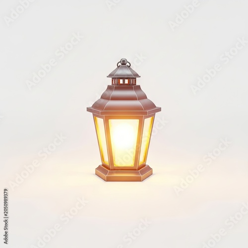 Vintage Lantern Illuminating a Warm Glow on a White Background.