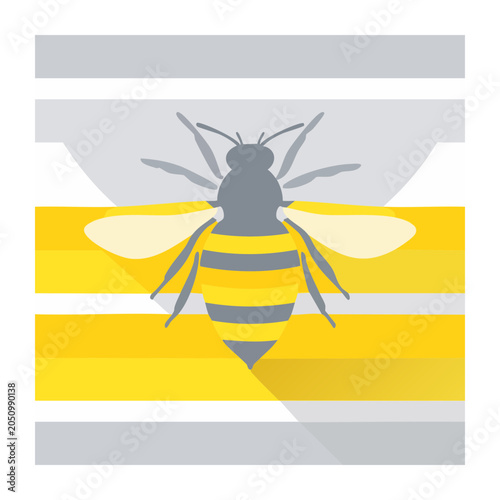 Flat design bee icon with yellow and gray stripes