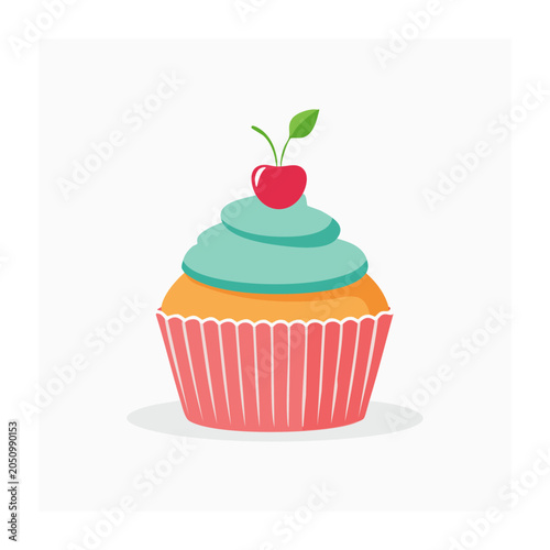 Flat design cupcake with cherry and teal frosting