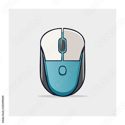Flat design illustration of a blue and white computer mouse