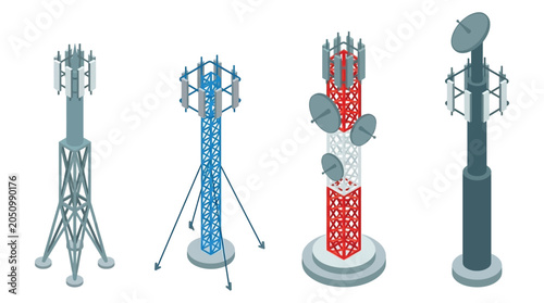 Quadro su tela Cell Towers In Isometric Style Communication Infrastructure Illustration