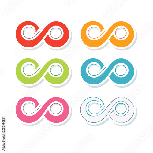 Set of colorful infinity symbols on white background
