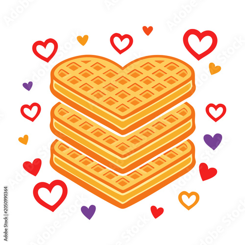 Stack of Heart Shaped Waffles with Hearts