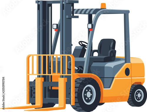 Cuadro en lienzo Illustration of a yellow and gray forklift truck with forks.