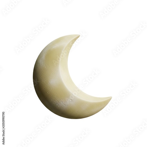 Crescent Moon Isolated on White Background with Smooth Texture.