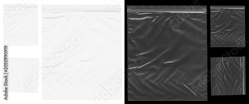Photos Transparent plastic bag texture collection, wrinkled polyethylene film overlays