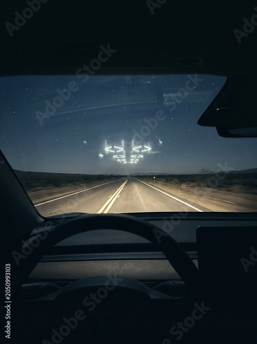 World UFO Day Driver View Desert Highway Poster With Text Space