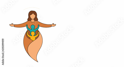 Stylized illustration of a nurturing mother figure embracing her children, symbolizing family, love, and protection.