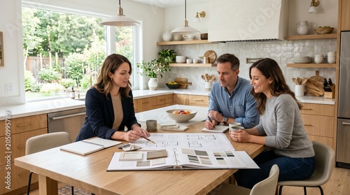 Interior designer consulting with a couple on home renovation plans