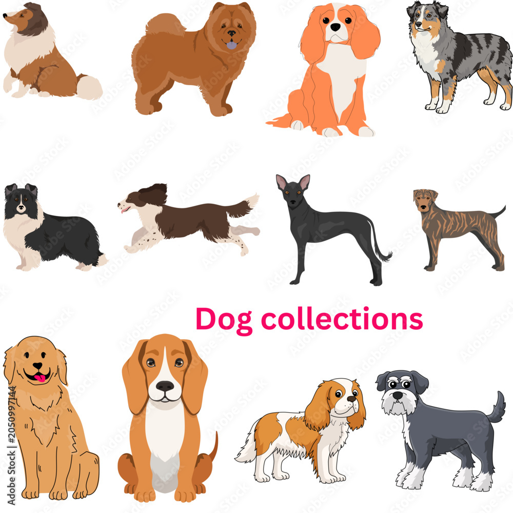 Fototapeta premium Cute Dog Collection Vector Illustration Pack