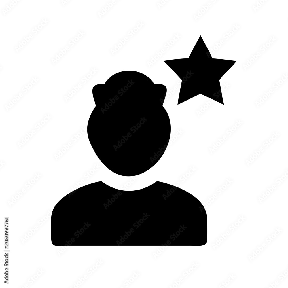 Naklejka premium Silhouette person with star icon above head - Minimalist silhouette of a person with a star symbol above their head, simple and clean design.