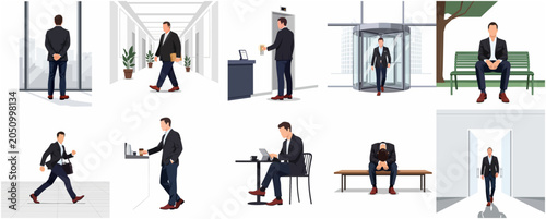 Bild auf Leinwand Set of professional businessman character illustrations in various daily office