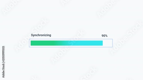 Animated synchronizing progress bar with percentage display and smooth fill movement on a clean background. Ideal for data synchronization, cloud updates, file syncing, network communication, and tech