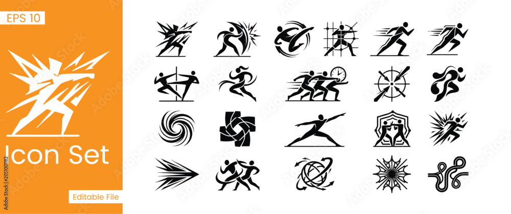 Fototapeta premium Dynamic Speed Movement and Human Performance Glyph Icons