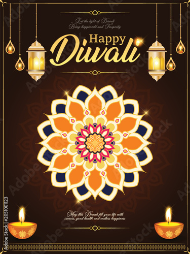 Happy Diwali celebration or invitation poster with decorative element's like mandala vector, Diya, light, can be used in festival invitation, promotion, marketing, greetings, Indian festival of light 