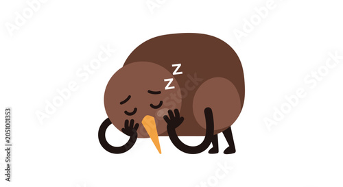 Foto Cute Sleeping Kiwi Bird Character with Zzz Symbols