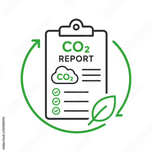 CO2 report icon with checklist leaf and circular arrows