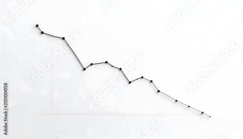 Black financial stock market graph line going down on a white background representing recession