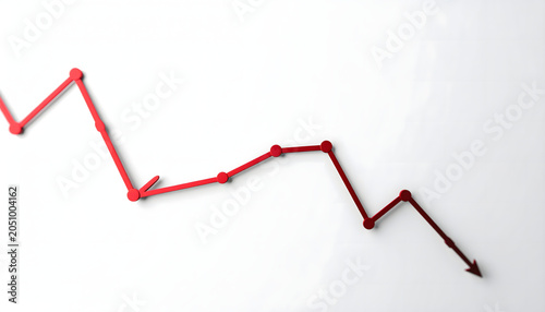 Red financial stock market graph line falling down on white background for economic crisis concept
