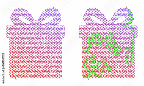 Holiday maze puzzle activity featuring gift box design