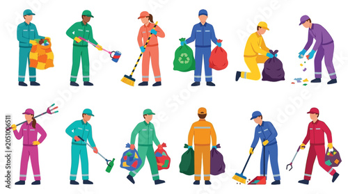 Obraz na płótnie Janitorial Staff Collection Colorful Vector Illustration On White Background
