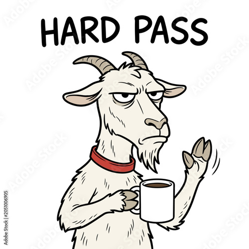 Bild auf Leinwand Goat with coffee cup and red collar.