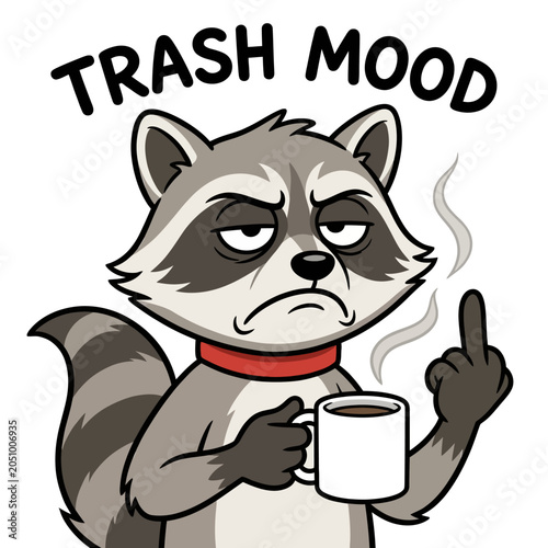 Obraz na płótnie Raccoon with coffee and attitude expression.