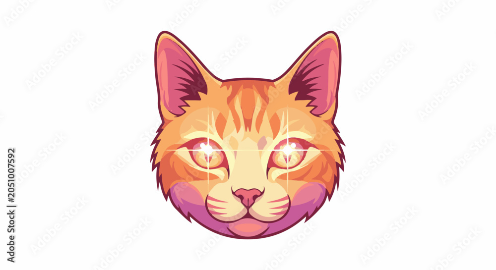 Fototapeta premium Vibrant pixel art illustration of a ginger cat's face with intense glowing eyes