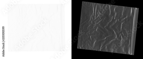 Photos Crumpled plastic wrap texture on black background, transparent polyethylene film